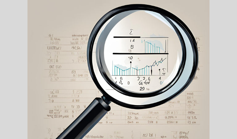 SCORE WP1: A sheet with stats with a magnifying glass placed on it.
